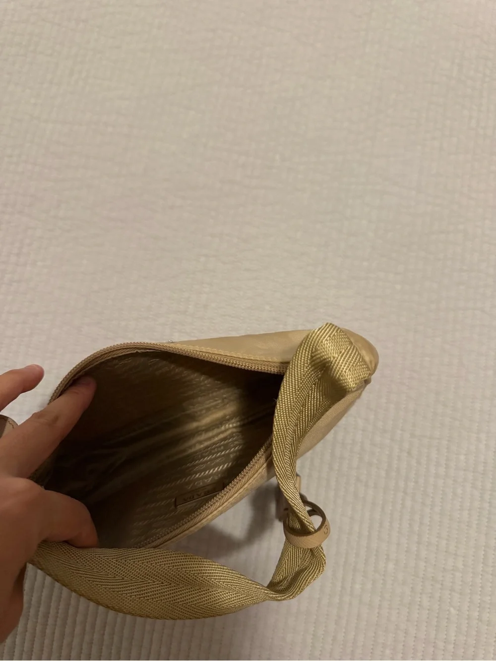 Prada Tan Nylon Shoulder Bag with Triangle Logo